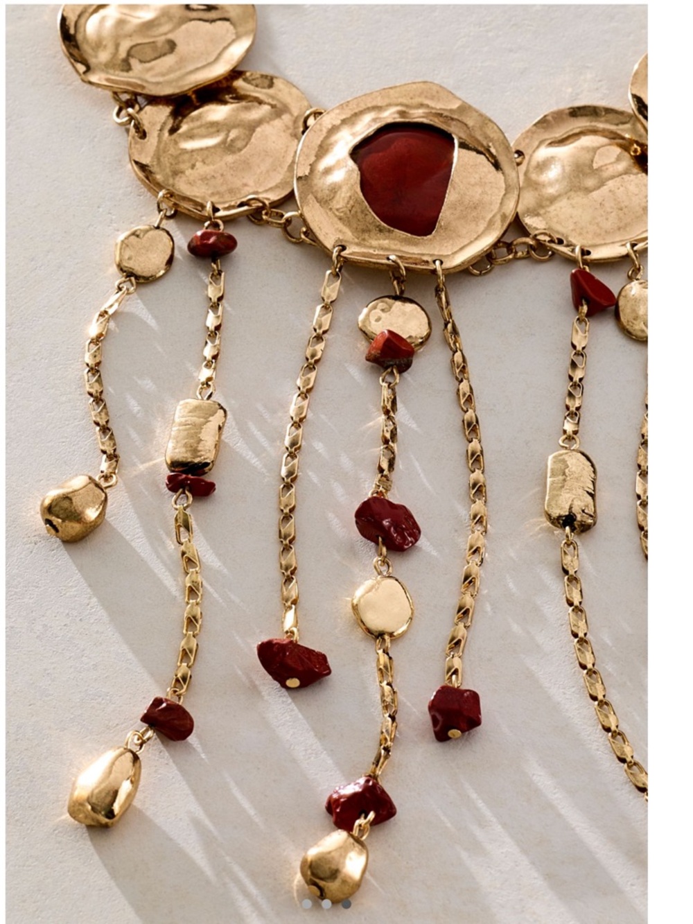 Free People Gold-Tone Statement Necklace with Red Accents Speak Up Layer NWT - Picture 2 of 9